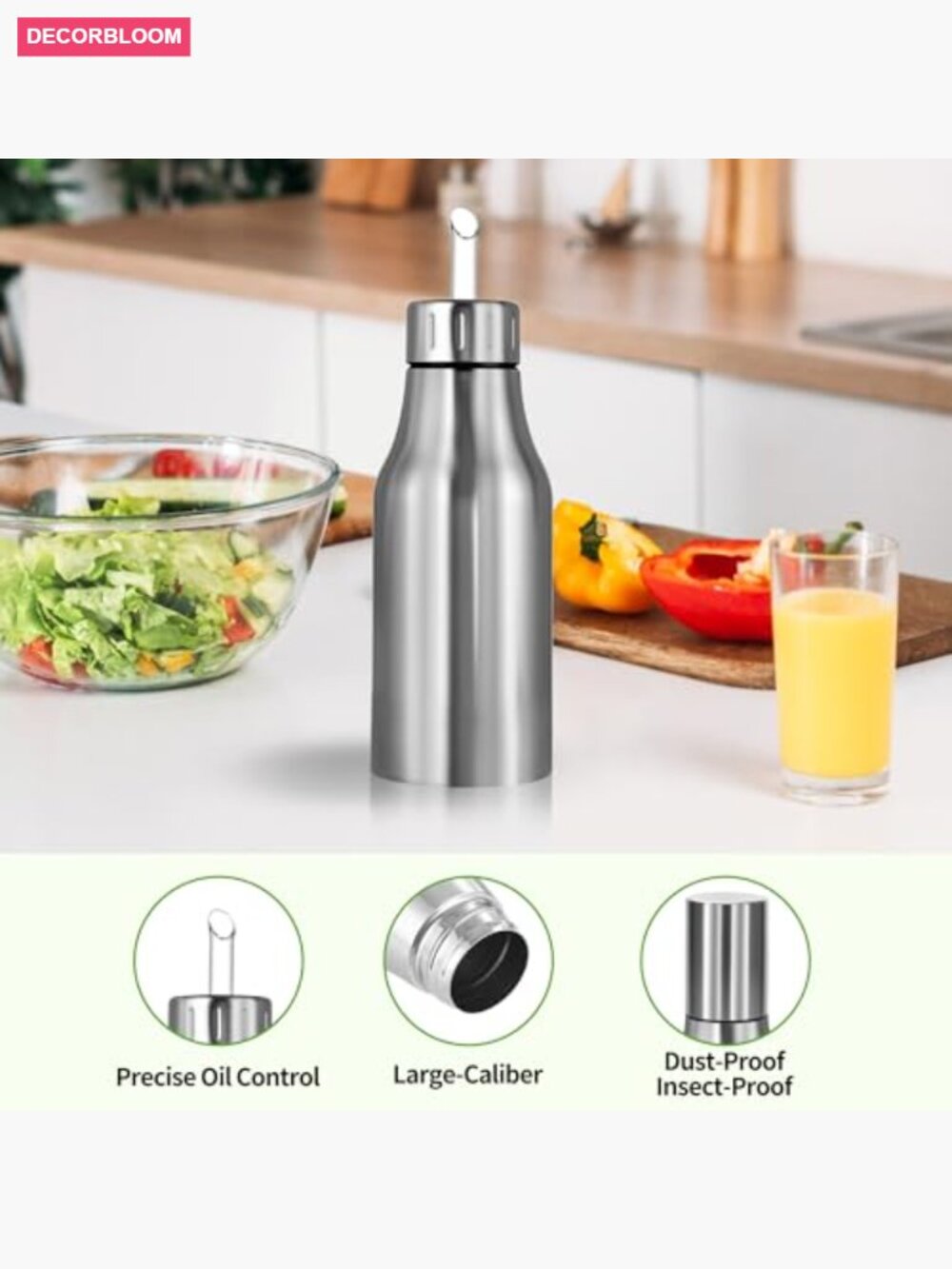 Stainless Steel Oil Dispenser Bottle - Leak-Proof Olive Oil Decanter for - Picture 4 of 7